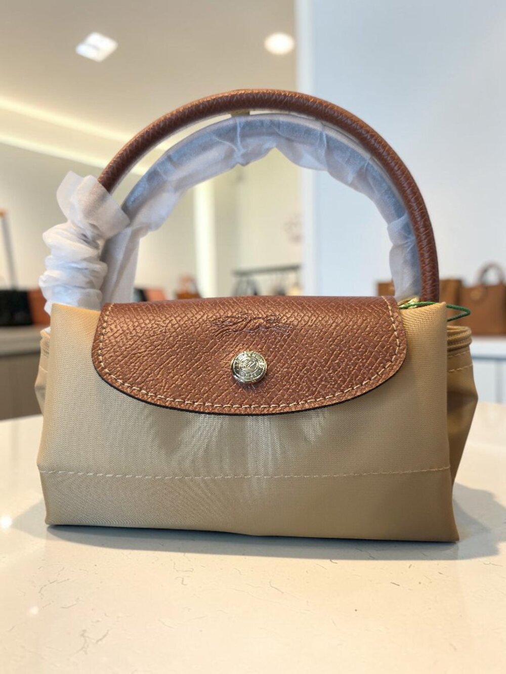 New Designer Inspired Khaki and Silver Small Size Tote in Nylon NWT - Picture 3 of 3